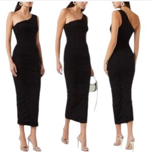 Good Americam Black Midi Cocktail Dress One-Shoulder NWT sz XS